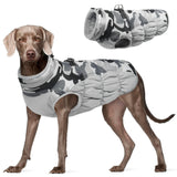 FUAMEY Dog Coat for Large Dogs,Waterproof Dog Winter Jacket with Harness Built in Puppy Cold Weather Coats Reflective Pet Vest with Zipper Warm Fleece Dogs Snowsuit Windproof Grey Camo XXXL