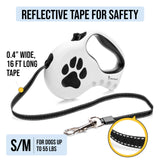 Award-Winning Retractable Dog Leash for Small and Medium Dogs (Max 55 lbs), Clip & Go System with Reflective Tape and Ergonomic Handle, Includes Clips, Poop Bag Holder and Dispenser, White