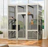 70" Large Outdoor Catio Cat Enclosure, Wood Cat Patio with Waterproof UV-Resistant Roof, Cats Shelter with 5 Platforms and 2 Resting Box, and Secure Rust-Proof Wire for Backyard or Patio