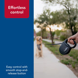 Coastal Pet Power Walker Dog Retractable Leash - Reflective Dog Leash - Stop-and-Release Control Button - Comfort Grip Handle - Black - X-Small