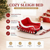 Dog Sleigh Bed, Christmas Santa Sleigh Shaped Pet Bed with Non-Slip Base, Soft Crystal Velvet Plush Dog Bed for Small Dogs Cats, Cozy Holiday Sleep Spot，Red：S(20 * 15 * 10IN)