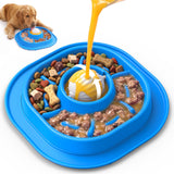 2-in-1 Slow Feeder Dog Bowl with Rolling Ball, Interactive Lick Bowl Toy for Dogs & Cats, Anti-Gulp Maze Feeder with Suction Base for Wet Food, Bone Broth & Treats, Anxiety Relief Enrichment Toy-Blue