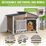 GUTINNEEN Large Heated Dog House Insulated Outdoor Weatherproof Dog Kennel with Safe Heating Pad, Chew-Proof Metal Frame, Rotatable Spill-Proof Bowl for Medium to Large Dog Breeds (Light Brown)