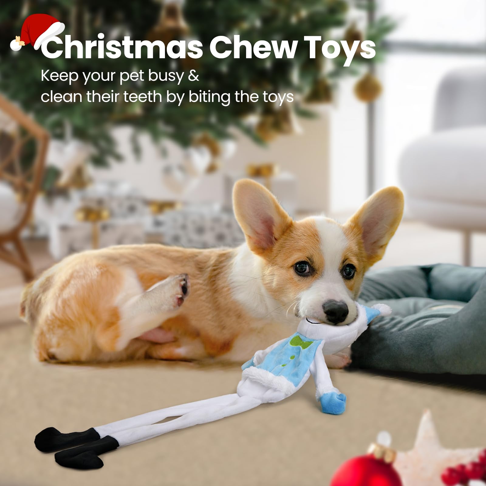 Christmas Squeaky Dog Toys 2-Pack - Durable Plush Snowman & Elk, For Medium & Large Dogs - View #2