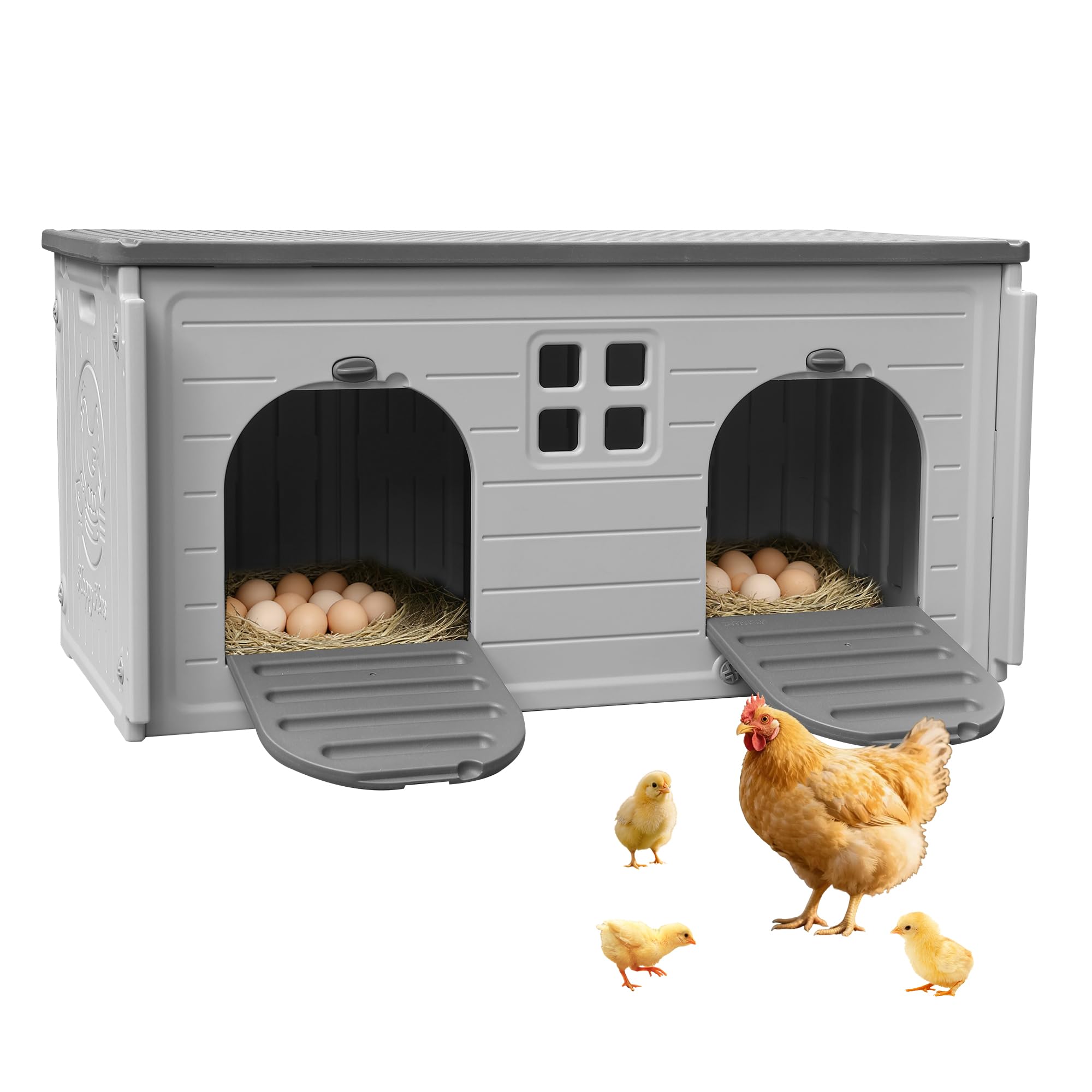 CSQOO Plastic Chicken Coop with 2 Holes, Large Outdoor Nesting Box for ...