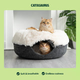 CATTASAURUS Peekaboo Cat Cave for Multiple & Large Cats Up to 30-45 Lbs, Fluffy Cat Beds for Indoor Cats, Scratch Detachable & Washable Tunnel Bed, Comfy Donut Cave (Dark Gray, Large (Calming))