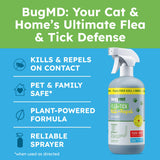 BugMD Pet Safe Flea Spray for Cats & Home | Natural Indoor Flea Killer & Tick Prevention | Plant-Based Flea Treatment for Carpet, Furniture & Cat Trees with Essential Oils