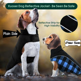 Kuoser Dog Winter Coat, Reversible Waterproof Dog Jacket with Leash Hole, Warm Dogs Fleece Vest Adjustable Doggy Cold Weather Clothes Plaid Christmas Outfit Pet Apparel for Extra Large Dogs, Blue 3XL