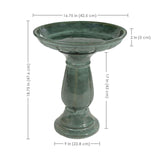 Sunnydaze Avignon Outdoor Ceramic Bird Bath - 18.75" H - UV- and Frost-Resistant - Pedestal Design - Green Mist