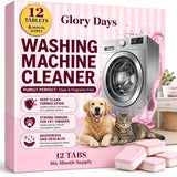 Glory Days Washing Machine Cleaner Tablets – Pet Hair Remover, Odor Eliminator & Descaler – Septic Safe, Plant-Based Formula for HE, Front Load & Top Load Washers – 12 Tablets, 6 Month Supply