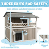 Pawbuilt Outdoor & Indoor Wooden Cat House, Weatherproof Two-Story Cat Shelter, Enclosed Multi-Level Cat Home for Cats