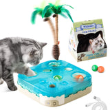 Migipaws 7-in-1 Interactive Cat Toy Motion Activated Indoor Playset with Automatic Pop Bounce Cat Ball, Feather Palm Tree Wand, Catnip Ball & Self-Grooming Cardboard House Rechargeable