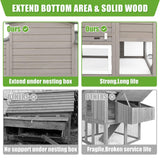 PetsCosset 136" Chicken Coop with Wheels, Backyard Wooden Hen House Outdoor for 1-6 Chickens, 2 Story Poultry Cage Chicken Coop and Run, Nesting Box, Pull Out Trays, Set of Two, (Grey)