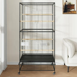 GarveeHome 66 Inch Large Bird Cage, Bird Cage with Rolling Storage Stands, Feed Bowls, Wide Tall Parrot Cage for Parakeets, Conures, Cockatiel, Cockatoo (Black 66 in)