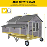 Chicken Coop Super Large Mobile Hen House with Wheels,Strong Iron Frame Outdoor Poultry Cage with Nesting Box,Duck Coop,Rabbit Cage Waterproof