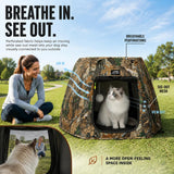 Portable Assembly-Free Cat Pop Up Tent, Ventilation Outdoor Indoor Cat House with Detachable Toy Ball, Sunshade Camping Pet Tent for Cats with Non-Slip Cushion Up to 15LB