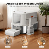 GTPLAYER XL Enclosed Stainless Steel Cat Litter Box with Lid, High-Sided 304 Metal Covered Litter Pan for Large Cats, Leak-Proof Non-Stick Design with Scoop, Step & Mat, Silver Gray