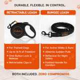Retractable Hands Free Dog Leash with Zipper Storage Pouch - 3-Piece Bungee Running, Walking & Hiking Leash with Waist Belt - Release Clip, One Button Lock - Reflective Stitching for Medium Large Dogs