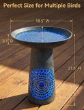 LITUDISO Ceramic Bird Bath for Outdoors – 21.5 Inch Heavy Duty, Diamond Blue Design for Garden & Patio Décor, Perfect for Bird Watching & Outdoor Spaces