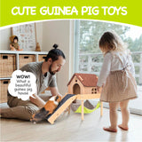 BESNEW 3 in 1 Enlarged Guinea Pig Hammock,Wooden Guinea Pig Hideout with House & Platform & Stairs Small Animal Toys for Hiding Sleeping Activities