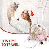 Transparent & Fully Breathable Hard cat Carrier with Rolling Wheels for Dogs, Cats, Multiple Carrying Options, Perfect for Traveling/Taking a Walk
