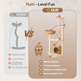 BUMUBI Modern Rattan Cat Tree House Condo Tall Heavy Duty Cat Climbing Tower with Scratching Post,Basket,Bed,and Stand for Indoor Large Adult Cat