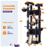 Allewie 81 Inches Tall Cat Tree/Multi-Level Large Climbing Tree House and Towers for Big Feline/Condo and Hammock/Scratching Post/Wide Base/Dark Grey