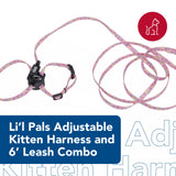 Coastal - Li’l Pals Adjustable Kitten Harness and Leash Combo - Pink and Purple Daisy Multi-Color - 3/8” x 6"-10”
