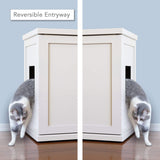 The Refined Feline Cat Litter Box Enclosure Cabinet, Modern, White, Tapered Feet, Large, Hidden Litter Cat Furniture with Drawer