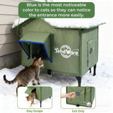 TENDWARE Outdoor Cat House Heated Cat House for Outside with Elevated Base Cat-Attracting Eave Design Feral Stray Shelter Weatherproof in Winter Garage Yard Porch Size M