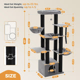UYMI XXL Cat Tree, 67" Heavy Duty Cat Tower for Indoor Cats Large Adult with 13 Thick Scratching Posts (φ4.3), Large Perch, Spacious Condo, Hammock - for Maine Coon up to 20 lbs, Black