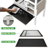 Ketive Guinea Pig Cages Indoor, 3-Story Wooden Small Animal Cage with Stand, Rabbit Hutch with Ramps, Removable Hammock & Hideout, Leak-Proof Pull-Out Tray Habitat for Hamsters, Guinea Pigs, Rabbits