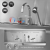 POLIMO Dog Washing Station with Built-in Pet Dryer and LED Display 61" (Right Ramp), 304 Stainless Steel Dog Bathtub for Large Medium Small Dogs, Wash and Dry Grooming Tub with Faucet, Storage Drawer