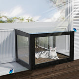 FunXplore Cat Window Box Weatherproof Catio Outdoor Cat Enclosure Perch with Side Detachable PVC Panels Bug-Proof Wire Grid Fits Double Hung Frames 25.4" to 43.3" Wide Sunbathing Napping Overlooking