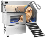 POLIMO Dog Washing Station with Built-in Pet Dryer and LED Display 61" (Right Ramp), 304 Stainless Steel Dog Bathtub for Large Medium Small Dogs, Wash and Dry Grooming Tub with Faucet, Storage Drawer