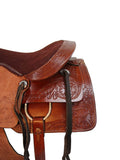 Western Saddle Trail Pleasure Horse Saddles Rodeo Cowboy Floral Tooled Leather Tack Set 15 16 17 18 (Corners Tooled, 17 Inches)