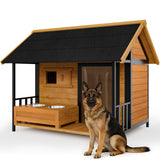 Dog house with a German Shepherd sitting outside on a white background