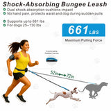 BJDQHKJ Hands-Free Dog Leash for Dogs up to 130 lbs – Heavy-Duty, Shock-Absorbing Bungee Leash with Zipper Pouch, Dual Padded Handles & Adjustable Waist Belt for Running & Walking – Sky Blue