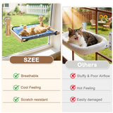 SZEE Cat Window Perch, Cooling Window Cat Bed with Reversible Ice Silk Mat, Foldable Pet Perch Hammock with Sturdy Wooden Frame & Large Suction Cup, with Soft Flannel Plush Backing for All-Season Use