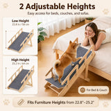 2-in-1 Dog Ramp for Bed and Couch, Wooden Pet Stairs for Small and Medium Dogs and Cats, 25.2" Foldable Pet Steps with 2 Adjustable Heights, Anti-Slip Felt Surface, Side Rails