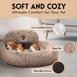 PetJett Calming Medium Dog Bed - 30'' Round Dog Beds - Washable Dog Bed - Anti-Slip Super Soft Fluffy Plush Donut Bed, Anti-Anxiety Premium Comfort Pet Bed, Fits Dogs up to 45 lbs - Beige