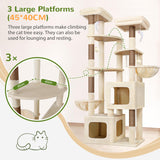 Globlazer 74In Sturdy Cat Tree for Large Cats, Heavy Duty Multi-Level Tall Cat Tree Tower for Multiple Indoor Adult Cats with Scratching Posts, 2 Cat Condos, 2 Top Perches, S74E, Beige