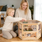 Hamster Cage with Chewproof Wood Top,Guinea Pig Cages, Two Story Hamster Habitat with Clear Acrylic Sheets Solid Built, Small Animal Cage (Fir, 31X20X20 inch)