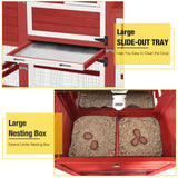 Aivituvin Mobile Chicken Coop with Wheels for 4-6 Chickens, Backyard Expandable Chicken House Duck Cage with Run, 2 Nesting Boxes, Easy Clean Pull-Out Tray, Leak-Resistant Asphalt Roof, 82.4"(Red)