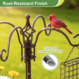 83" Bird Feeding Station Kit with Multiple Hooks, Heavy Duty Metal Bird Feeding Station with Seed Tray & Mesh Basket, Easy Assembly Ground Mounted Bird Feeder Pole for Garden Yard Outdoor