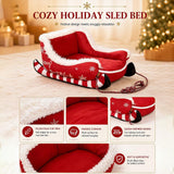 Dog Sleigh Bed, Christmas Santa Sleigh Shaped Pet Bed with Non-Slip Base, Soft Crystal Velvet Plush Dog Bed for Small Dogs Cats, Cozy Holiday Sleep Spot，Red：S(20 * 15 * 10IN)