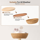 BUMUBI Rattan Cat Climbing Tower Condo with Scratching Post,Capsule,Basket,and Bed Modern Heavy Duty Cat Tree for Indoor Cat Large Adult