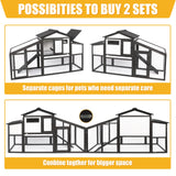 PetsCosset Chicken Coop Wooden, Backyard Hen House Indoor Outdoor for 2-3 Chickens, 2 Story Poultry Cage Chicken Coop and Run, Nesting Box, Pull Out Trays, for Small Animals Duck Rabbit Hen