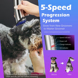 FuzzyFix Professional Dog Grooming Clippers with Charging Dock, 5-in-1 Adjustable Blade Cordless Pet Grooming Kit 5 Speed Rechargeable Trimmer Hair Shaver with Detachable Metal Guide Combs for Animal