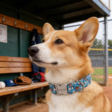ARING PET Baseball Dog Collar, Cute Spring Summer Blue Heavy Duty Doggy Collars with Metal Buckle for Puppy Small Medium Large Boy Male Dogs-XS
